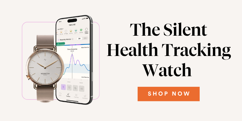 A gold analog watch and health tracking app featured in Jenna Kutcher's biohacking favorites