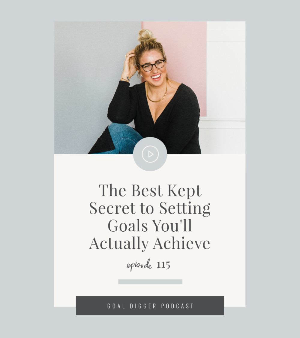 Jenna Kutcher talks all about business goal setting on the Goal Digger Podcast and shares the best kept secret for setting goals you'll actually achieve. 
